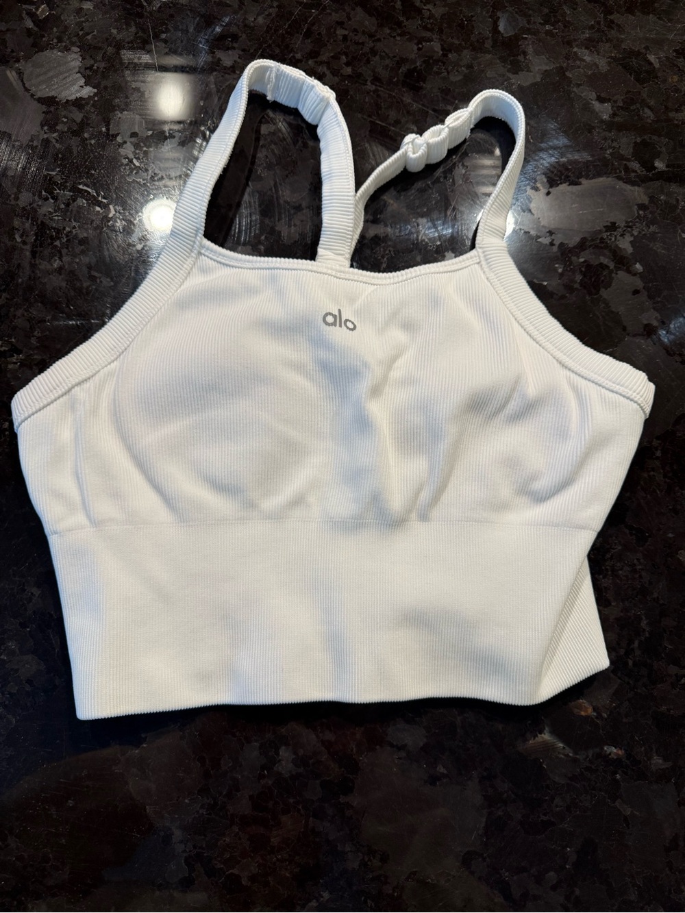 ALO Yoga White Ribbed Longline Cropped Sports Bra